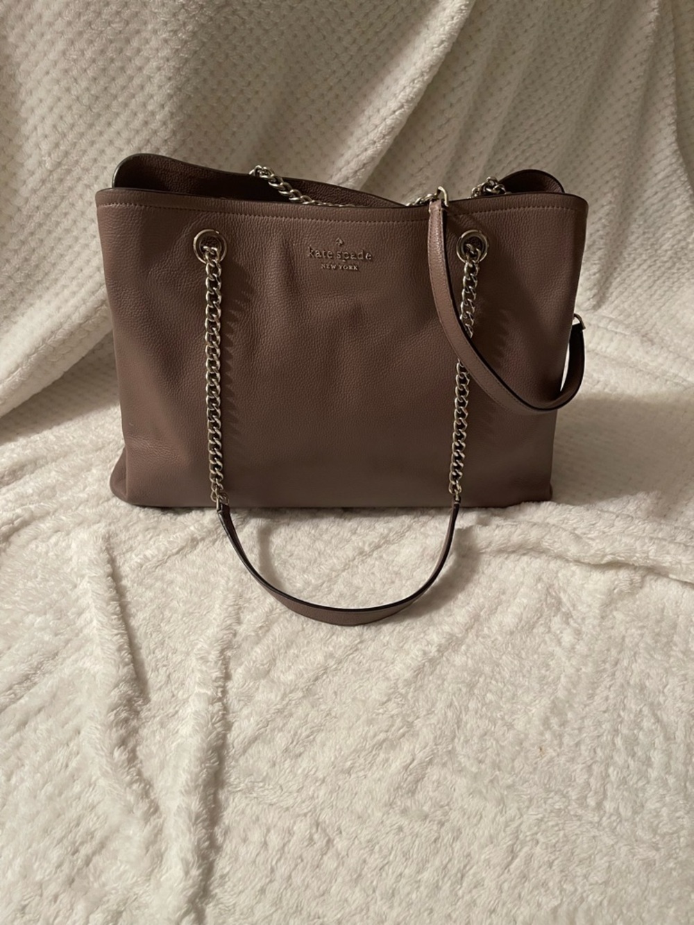 kate spade New York Jordyn Medium taupe leather chain-strap tote